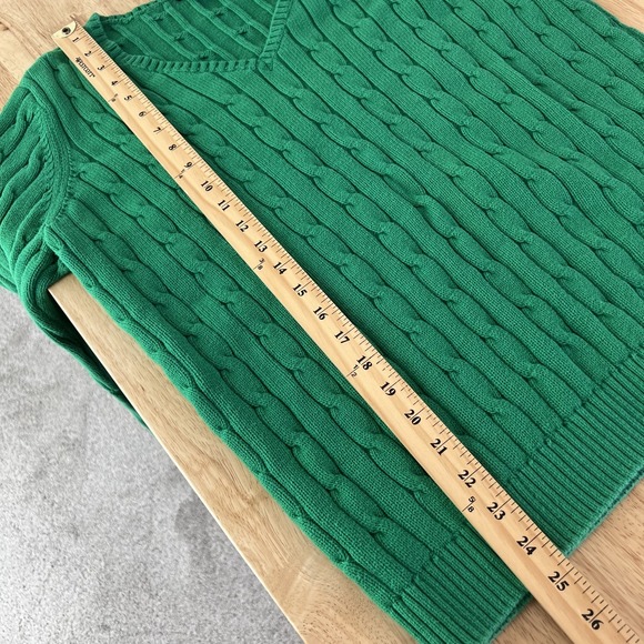 Vintage Chaps Cable Knit Sweater Size 1X Kelly Green Fisherman Preppy V-Neck - Picture 7 of 8